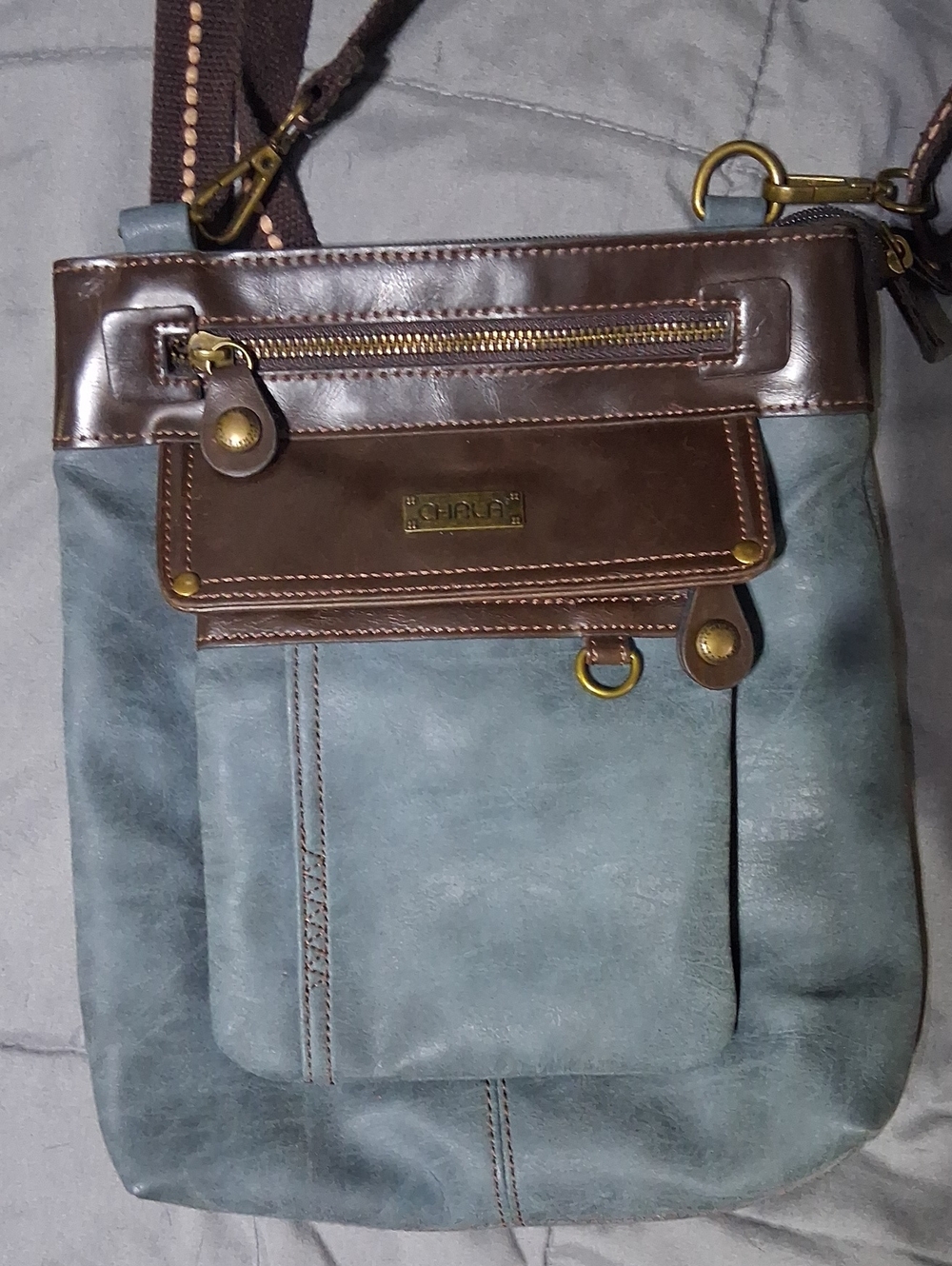 Blue and Brown Crossbody Shoulder Bag by